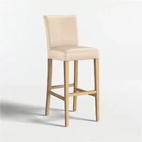 Lowe Tan Leather Bar Stool with Natural Wood Legs