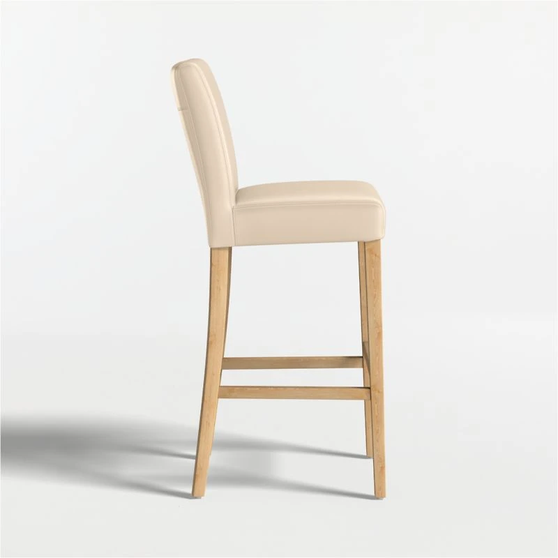 Lowe Tan Leather Bar Stool with Natural Wood Legs