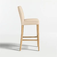 Lowe Tan Leather Bar Stool with Natural Wood Legs