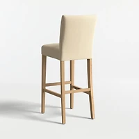 Lowe Taupe Upholstered Bar Stool with Natural Wood Legs