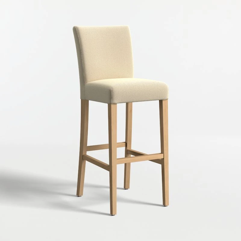Lowe Taupe Upholstered Bar Stool with Natural Wood Legs