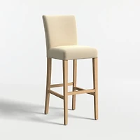 Lowe Taupe Upholstered Bar Stool with Natural Wood Legs