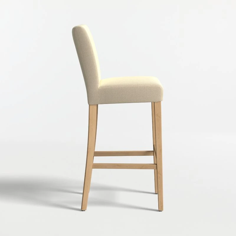 Lowe Taupe Upholstered Bar Stool with Natural Wood Legs
