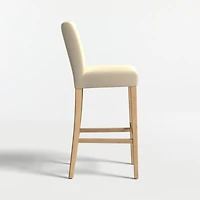 Lowe Taupe Upholstered Bar Stool with Natural Wood Legs