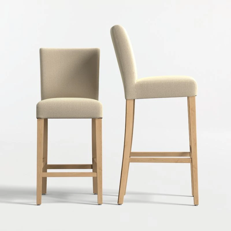 Lowe Taupe Upholstered Bar Stool with Natural Wood Legs