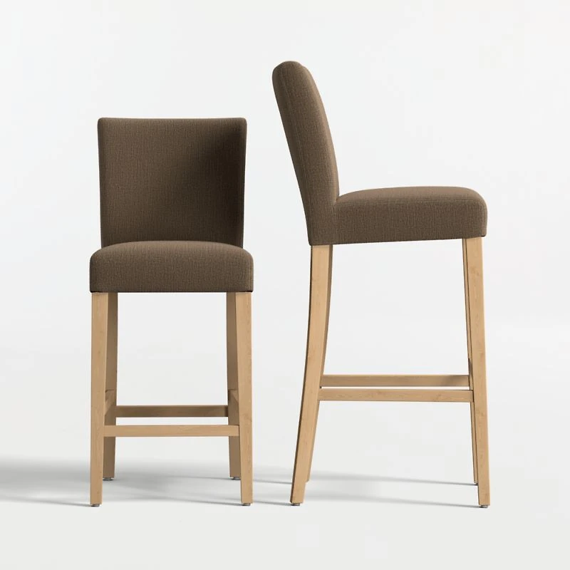 Lowe Truffle Upholstered Bar Stool with Natural Wood Legs