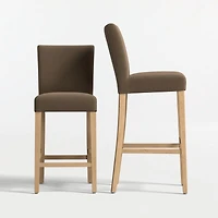 Lowe Truffle Upholstered Bar Stool with Natural Wood Legs