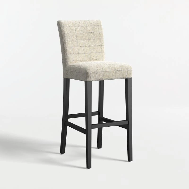 Lowe Topaz Check Upholstered Bar Stool with Ebony Wood Legs