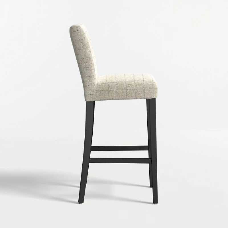 Lowe Topaz Check Upholstered Bar Stool with Ebony Wood Legs