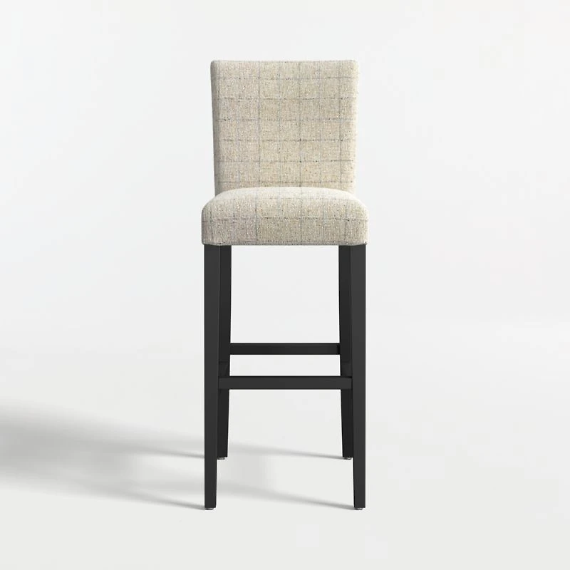 Lowe Topaz Check Upholstered Bar Stool with Ebony Wood Legs