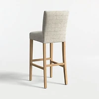 Lowe Topaz Check Upholstered Bar Stool with Natural Wood Legs