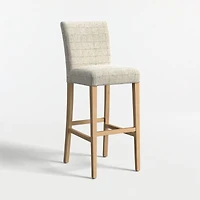 Lowe Topaz Check Upholstered Bar Stool with Natural Wood Legs