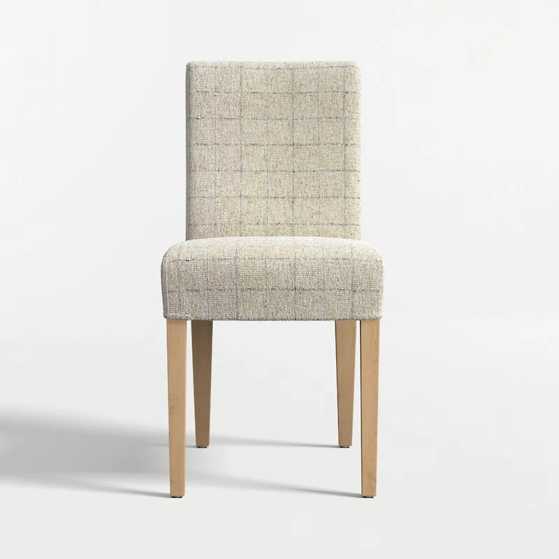 Lowe Topaz Check Upholstered Dining Chair with Natural Wood Legs