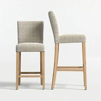 Lowe Topaz Check Upholstered Bar Stool with Natural Wood Legs