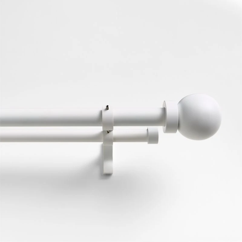 Matte White 1" Double Curtain Rod and Round End Cap Finials Set 48"-88