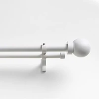 Matte White 1" Double Curtain Rod and Round End Cap Finials Set 48"-88