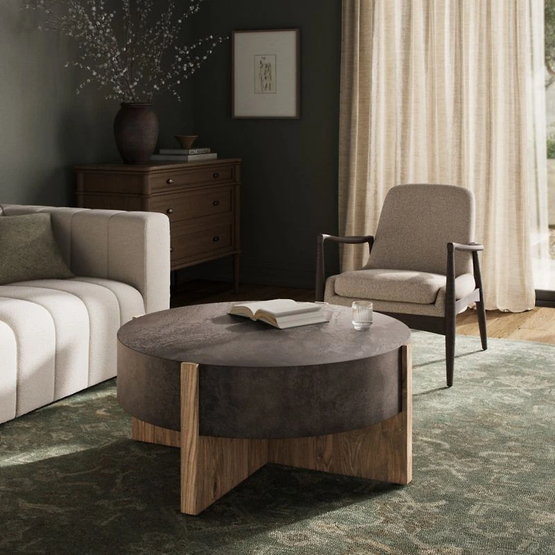 Mackinley Iron and Natural Wood 41.5" Round Coffee Table