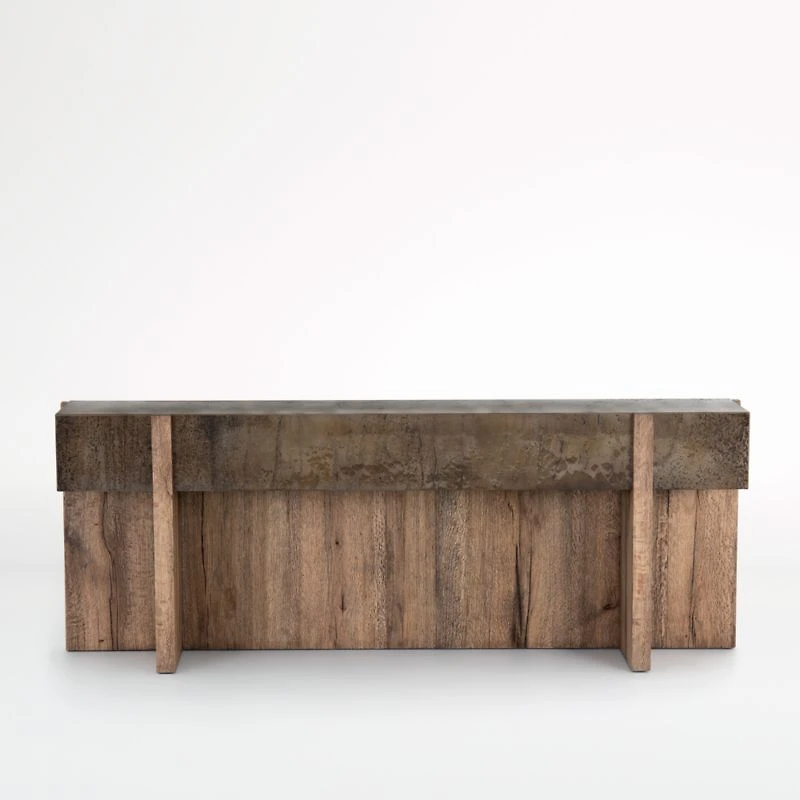 Mackinley 78.75" Rectangular Iron and Natural Oak Wood Console Table