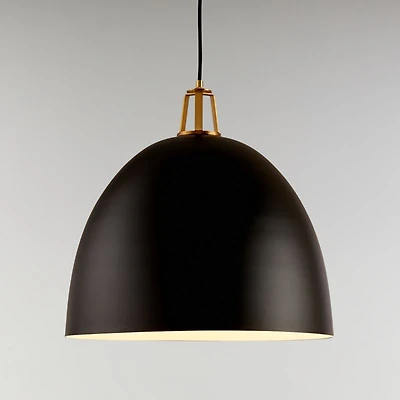 Maddox Black Dome Large Pendant Light with Brass Socket