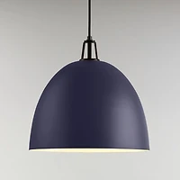 Maddox Navy Dome Large Pendant Light with Black Socket
