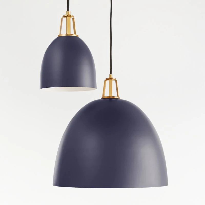 Maddox Navy Dome Large Pendant Light with Brass Socket