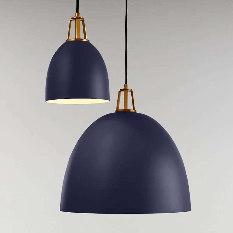 Maddox Navy Dome Large Pendant Light with Brass Socket
