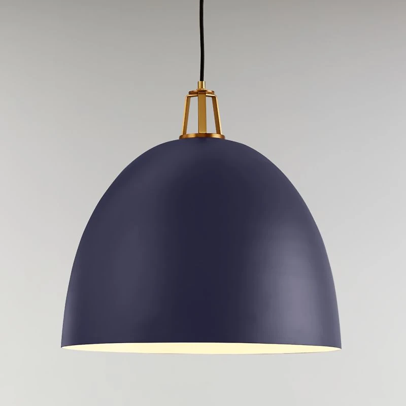 Maddox Navy Dome Large Pendant Light with Brass Socket