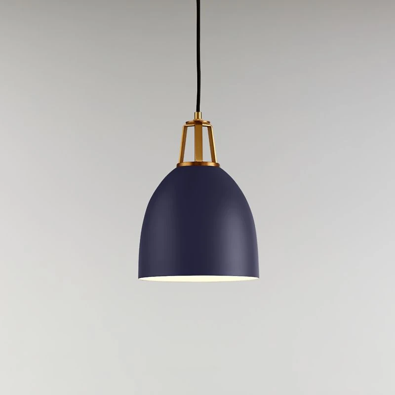 Maddox Navy Dome Large Pendant Light with Brass Socket