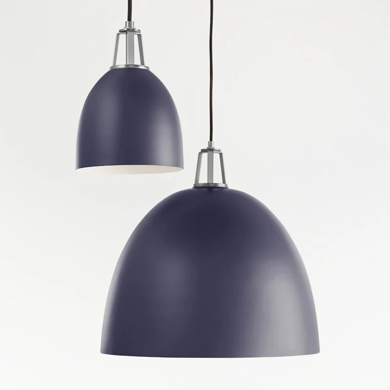 Maddox Navy Dome Pendant Large with Nickel Socket