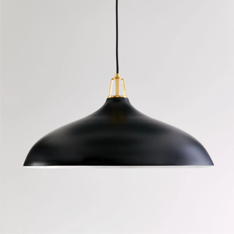 Maddox Oversized Black Dome Pendant Light with Brass Socket