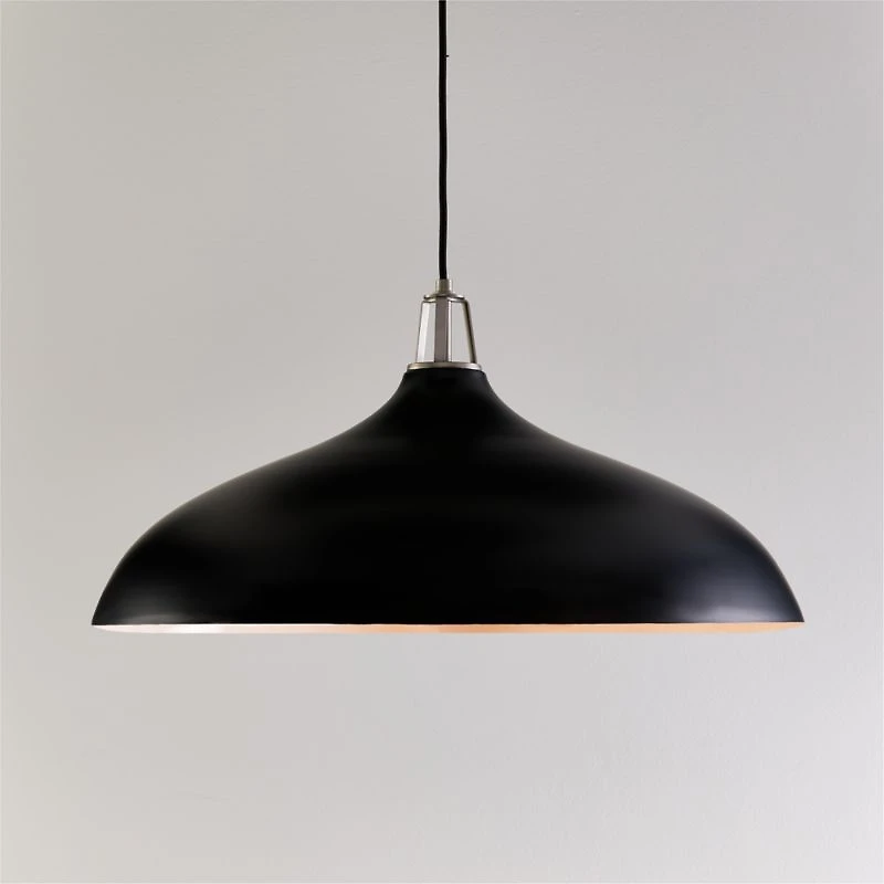 Maddox Oversized Black Dome Pendant Light with Nickel Socket