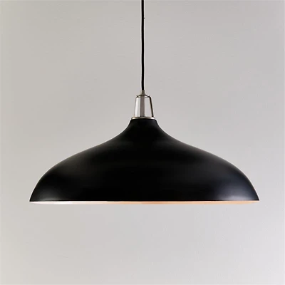 Maddox Oversized Black Dome Pendant Light with Nickel Socket