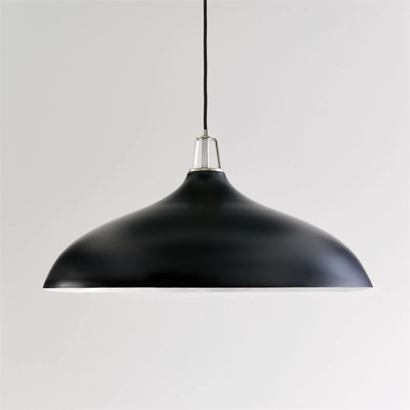 Maddox Oversized Black Dome Pendant Light with Nickel Socket