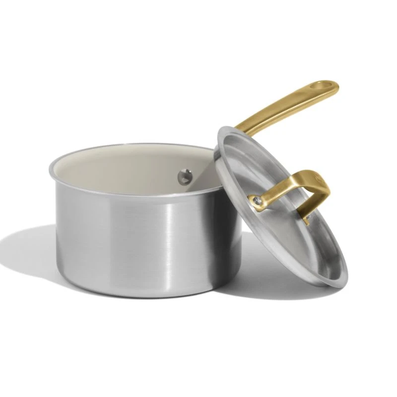 Made In CeramiClad™ Non-Stick 2-Qt. Saucepan with Antique Brass Hardware