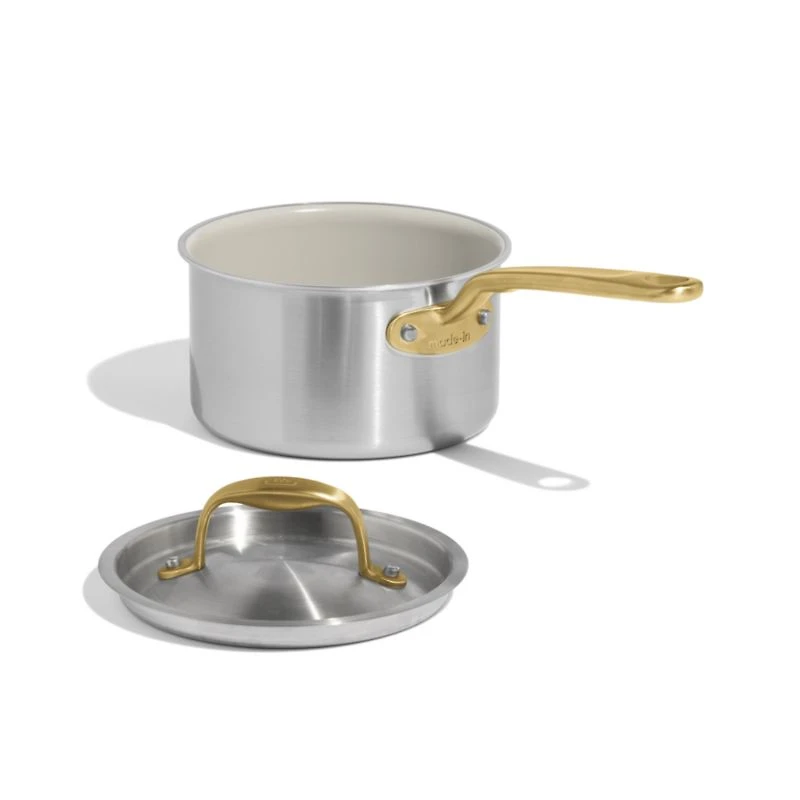 Made In CeramiClad™ Non-Stick 2-Qt. Saucepan with Antique Brass Hardware