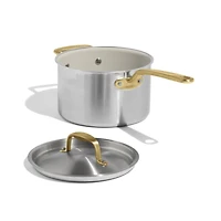 Made In CeramiClad™ Non-Stick 4-Qt. Saucepan with Antique Brass Hardware