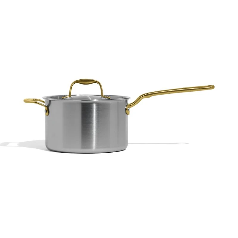 Made In CeramiClad™ Non-Stick 4-Qt. Saucepan with Antique Brass Hardware