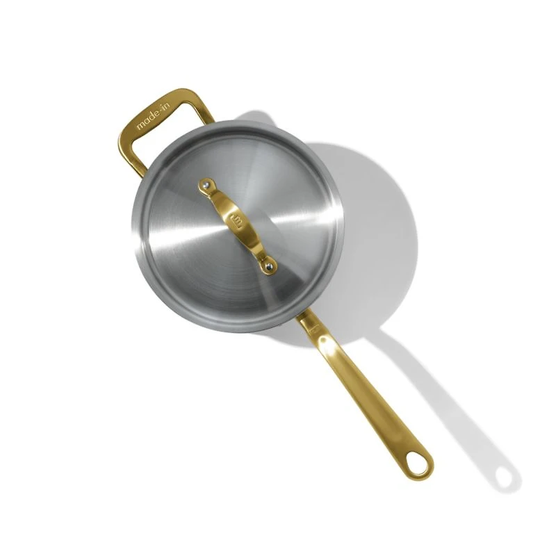 Made In CeramiClad™ Non-Stick 4-Qt. Saucepan with Antique Brass Hardware