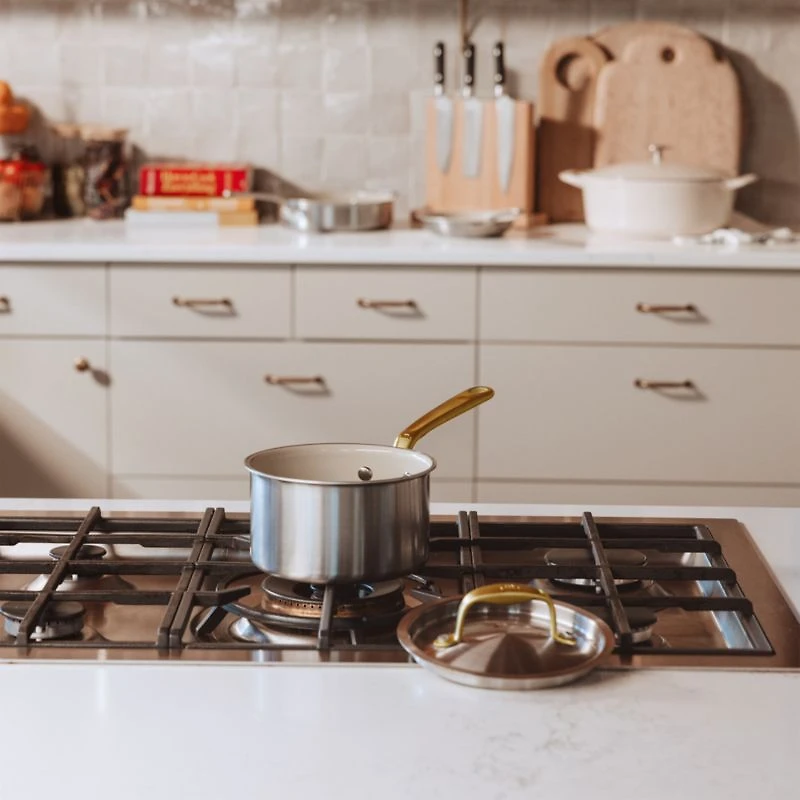 Made In CeramiClad™ Non-Stick -Piece Cookware Set with Antique Brass Hardware