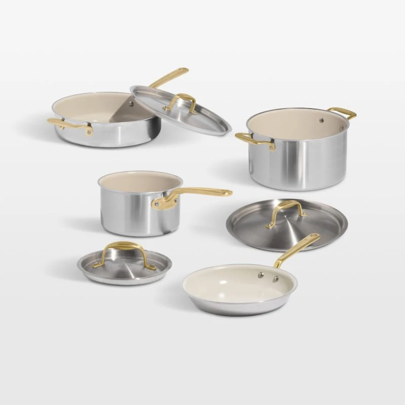 Made In CeramiClad™ Non-Stick -Piece Cookware Set with Antique Brass Hardware
