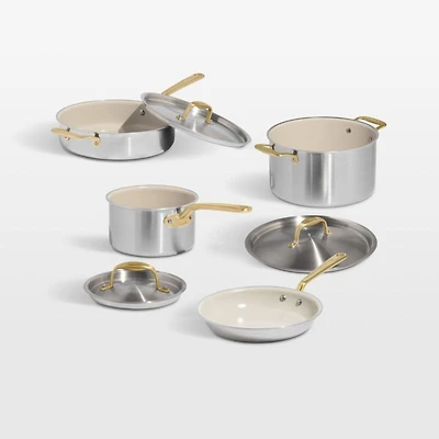 Made In CeramiClad™ Non-Stick -Piece Cookware Set with Antique Brass Hardware