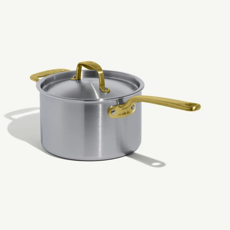 Made In Stainless Clad 10-Piece Cookware Set with Antique Brass Hardware