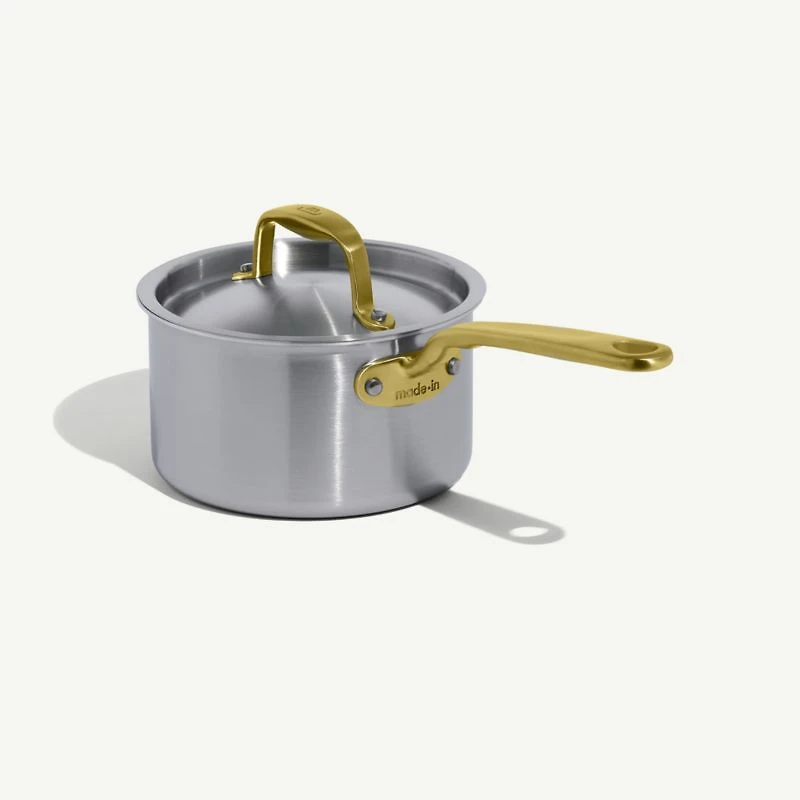 Made In Stainless Clad 10-Piece Cookware Set with Antique Brass Hardware