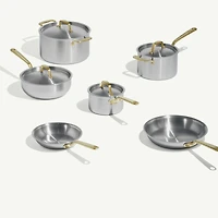 Made In Stainless Clad 10-Piece Cookware Set with Antique Brass Hardware