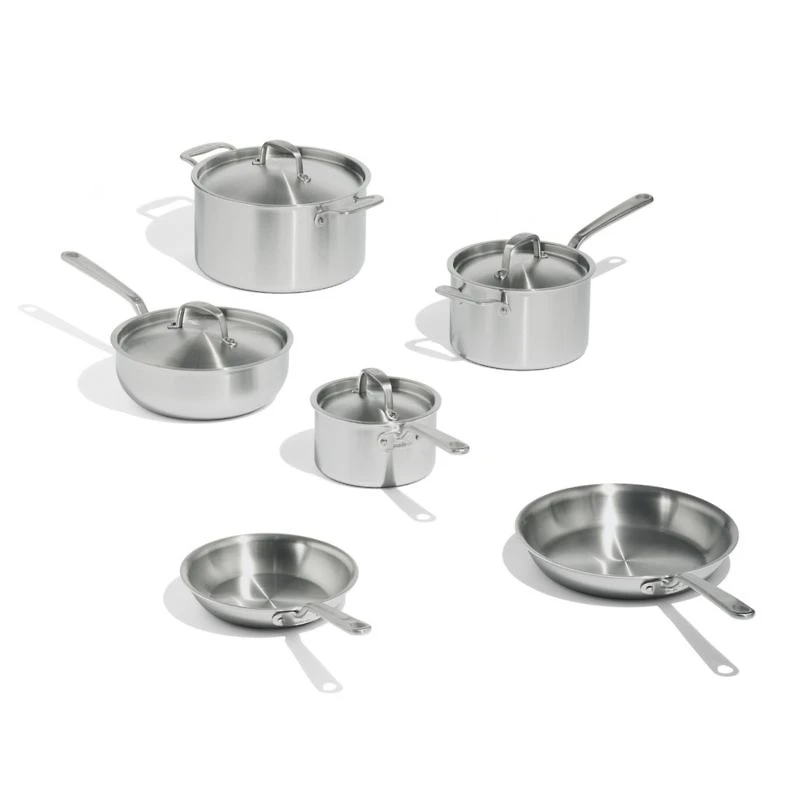Made In Stainless Clad 10-Piece Cookware Set with Stainless Steel Hardware
