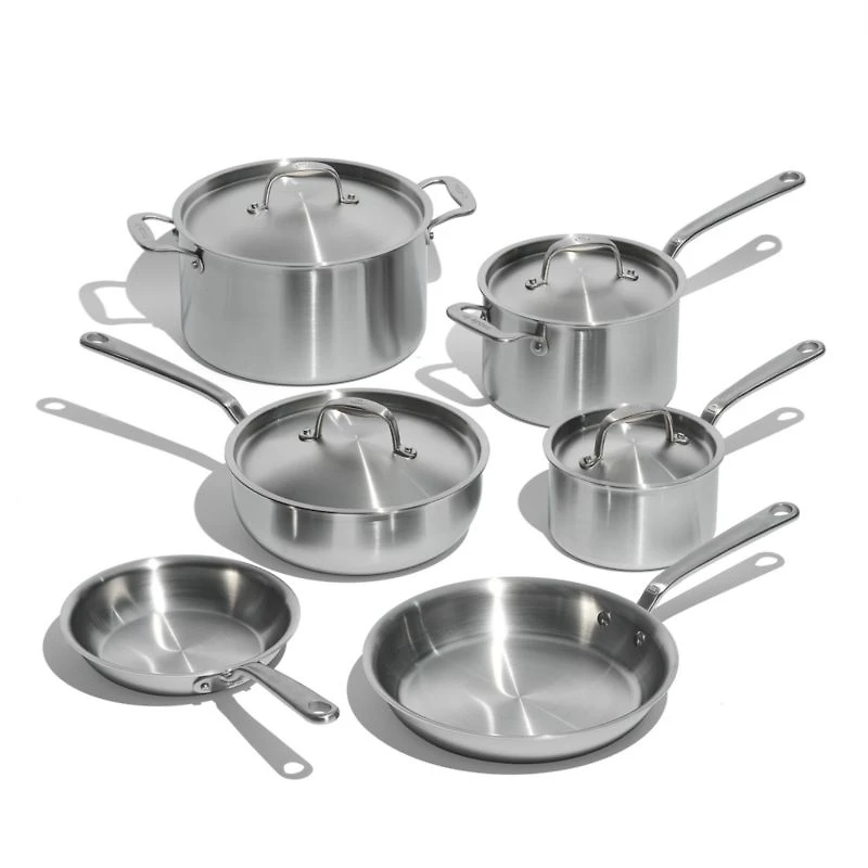 Made In Stainless Clad 10-Piece Cookware Set with Stainless Steel Hardware