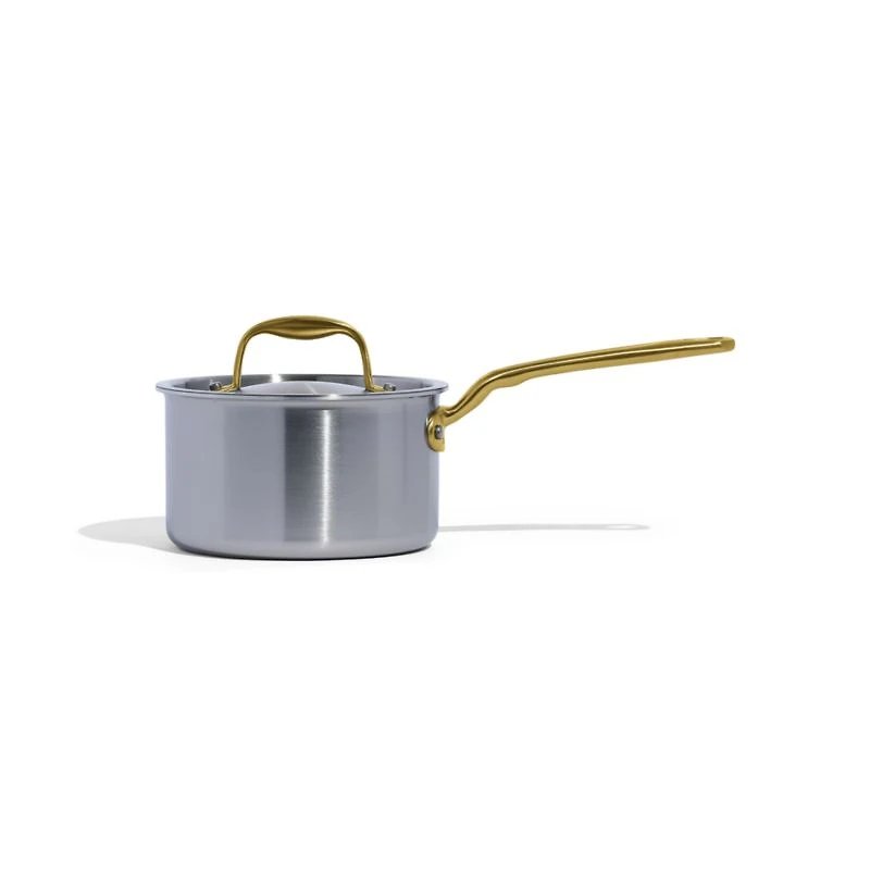 Made In Stainless Clad -Qt. Saucepan with Antique Brass Hardware