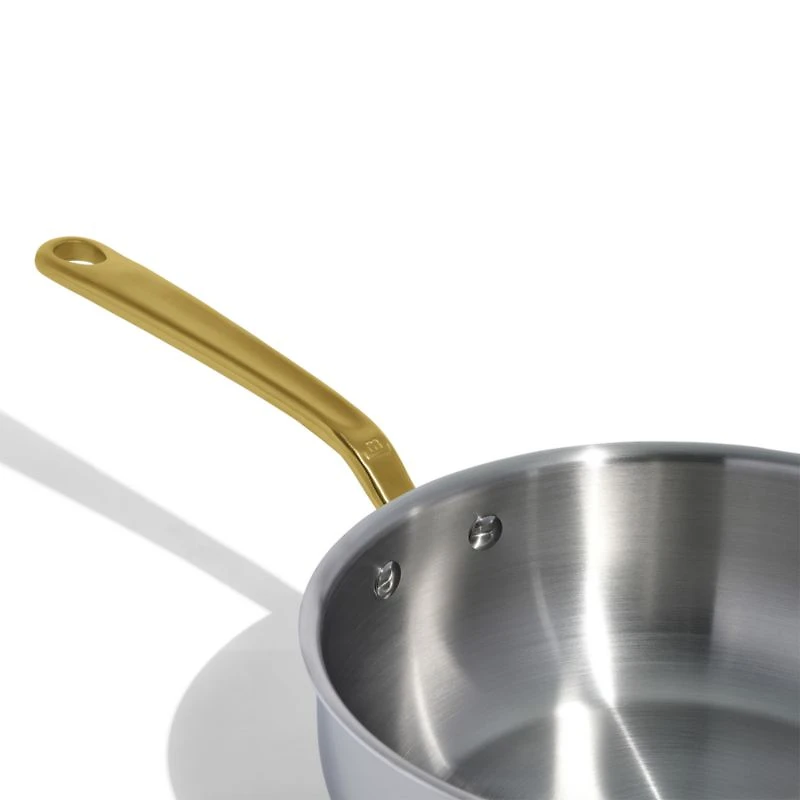 Made In Stainless Clad 3-Qt. Saucier with Antique Brass Hardware