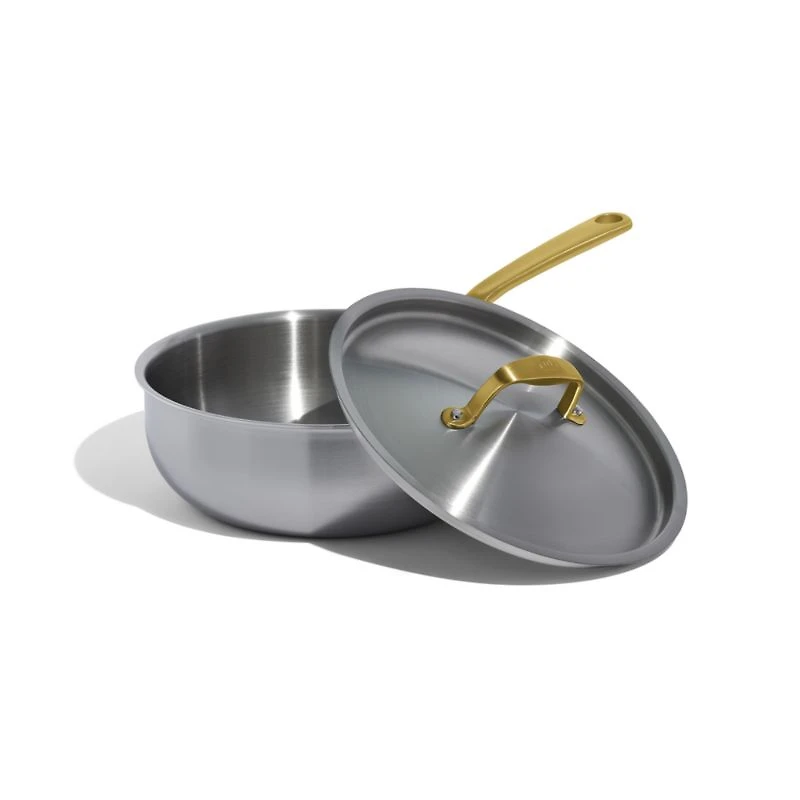 Made In Stainless Clad 3-Qt. Saucier with Antique Brass Hardware