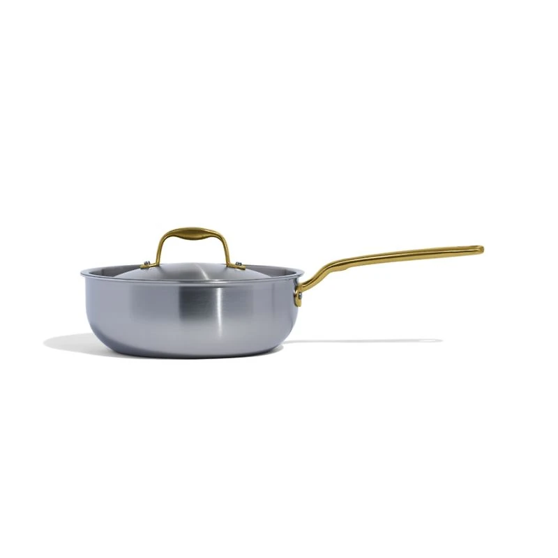 Made In Stainless Clad 3-Qt. Saucier with Antique Brass Hardware